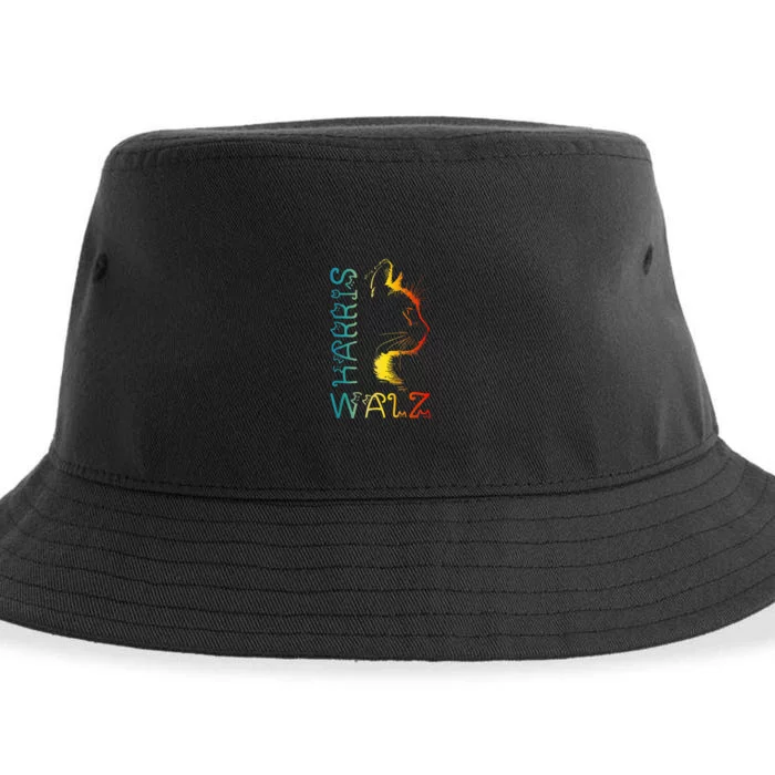 Harris Waltz 2024 Kamala Walz Cat Lettering Positive Sustainable Bucket Hat