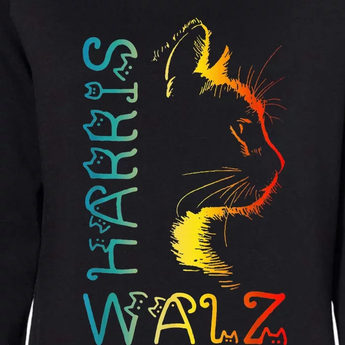 Harris Waltz 2024 Kamala Walz Cat Lettering Positive Womens California Wash Sweatshirt