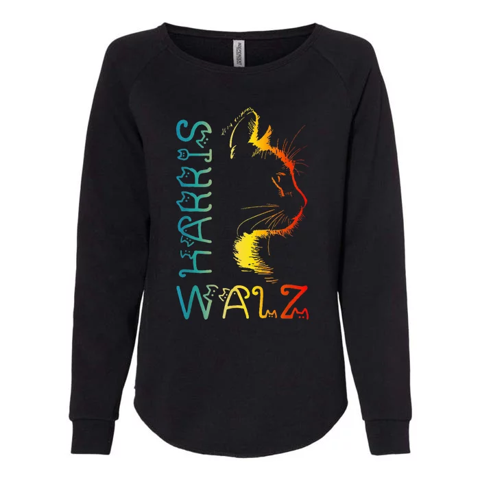 Harris Waltz 2024 Kamala Walz Cat Lettering Positive Womens California Wash Sweatshirt