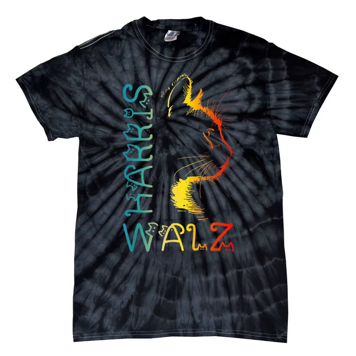 Harris Waltz 2024 Kamala Walz Cat Lettering Positive Tie-Dye T-Shirt