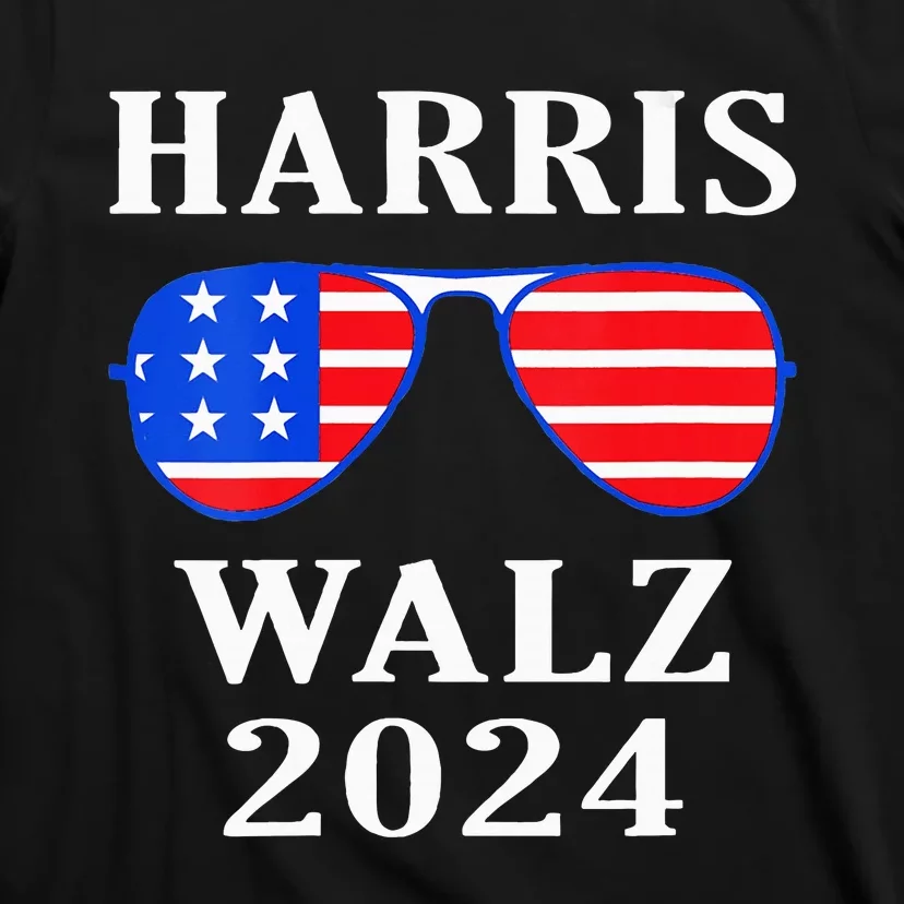 Harris Walz 2024 Kamala Harris American Flag Sunglasses T-Shirt