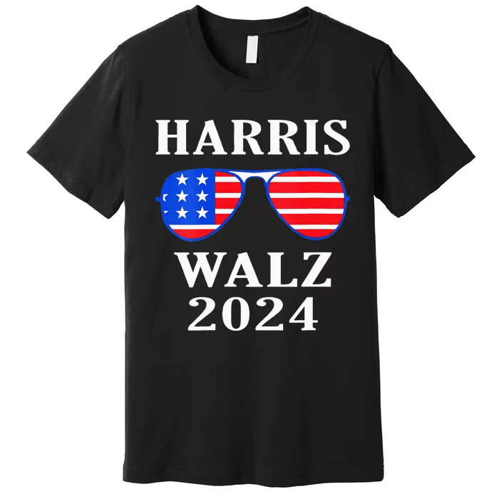 Harris Walz 2024 Kamala Harris American Flag Sunglasses Premium T-Shirt