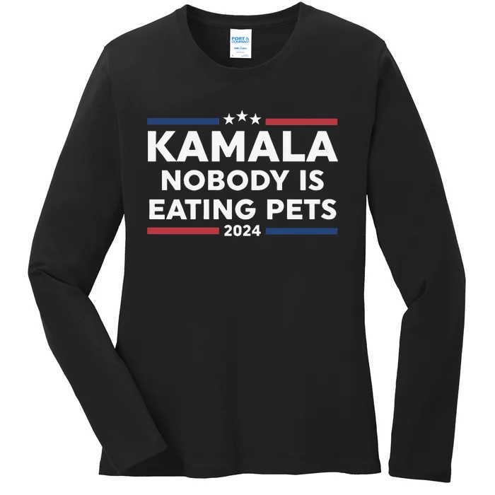 Harris Walz 2024 Nobody Is Eating Pets Ladies Long Sleeve Shirt