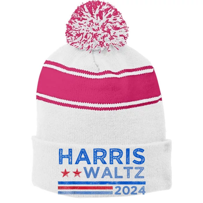 Harris Walz 2024 Mind Your Own Damn Business Stripe Pom Pom Beanie