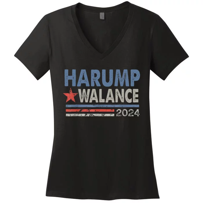 Harump Wallace 2024 Harris Trump Walz Vance Women's V-Neck T-Shirt