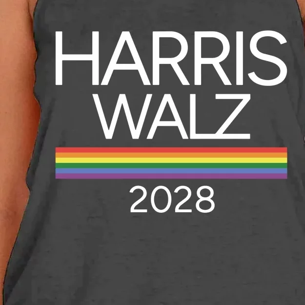 Harris Walz 2028 Lgbtq Rainbow Pride Flag For President Women's Knotted Racerback Tank