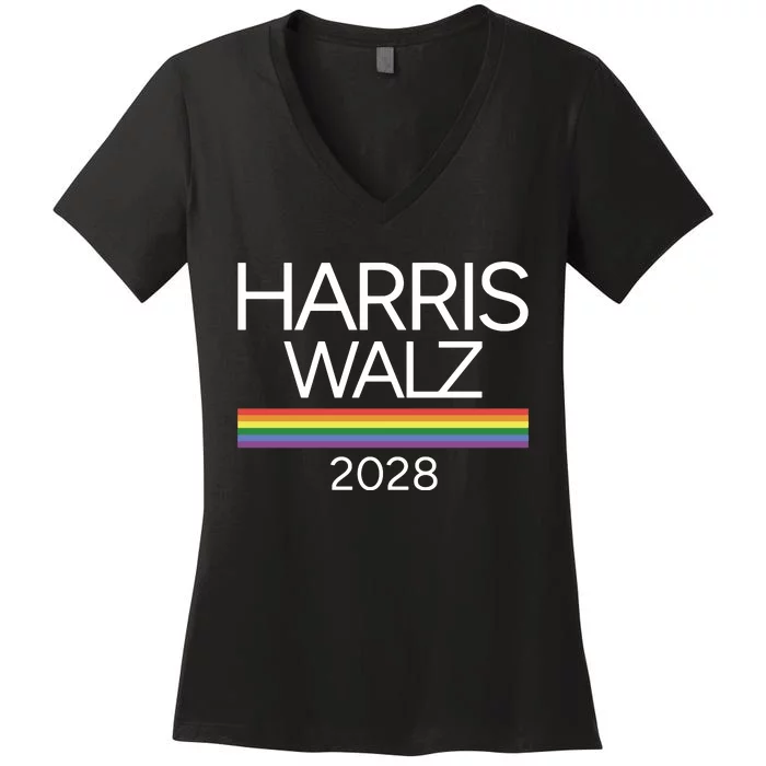 Harris Walz 2028 Lgbtq Rainbow Pride Flag For President Women's V-Neck T-Shirt