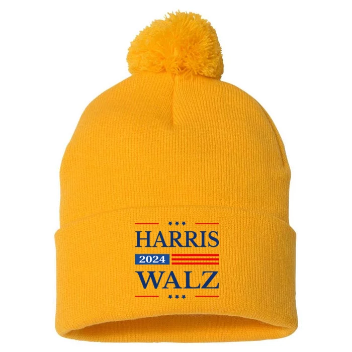 Harris Walz 2024 Kamala Harris 2024 Tim Walz 2024 Usa Flag Pom Pom 12in Knit Beanie