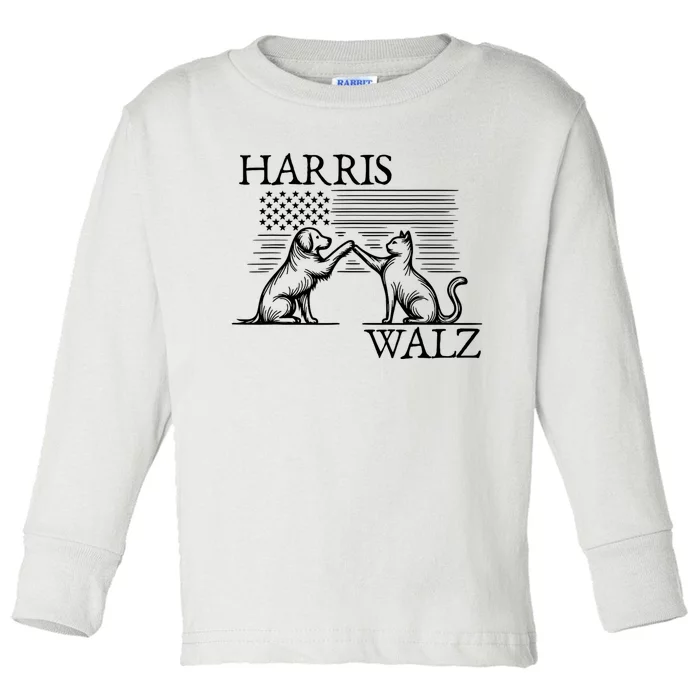 Harris Walz 2024 President American Flag Kamala Harris Waltz Toddler Long Sleeve Shirt