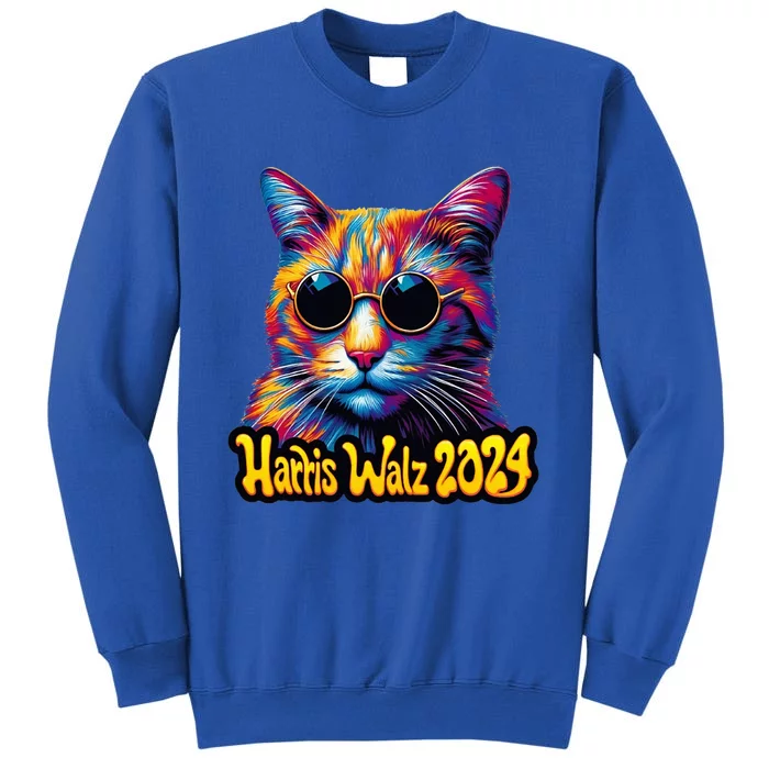 Harris Walz 2024 Funny Cat Election Kamala Harris Tim Waltz Tall Sweatshirt