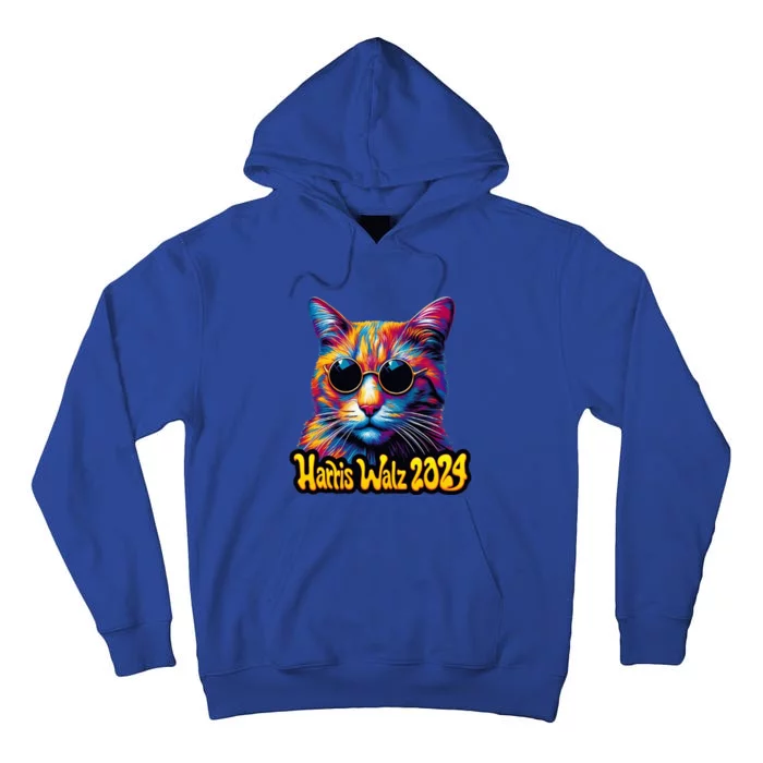 Harris Walz 2024 Funny Cat Election Kamala Harris Tim Waltz Tall Hoodie