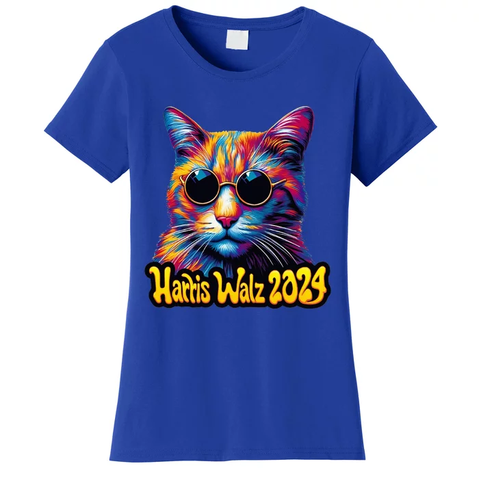 Harris Walz 2024 Funny Cat Election Kamala Harris Tim Waltz Women's T-Shirt