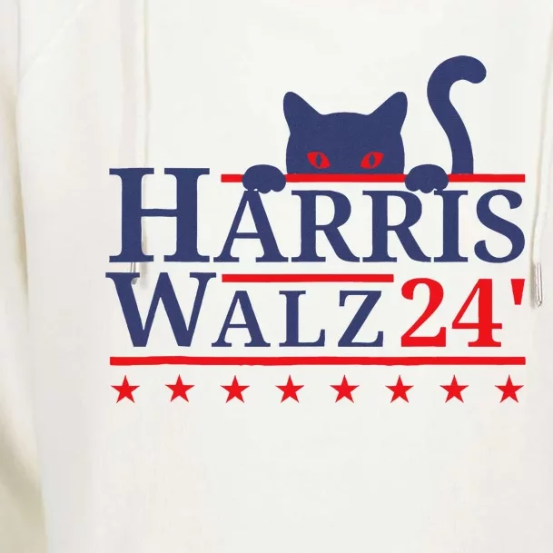 Harris Waltz 2024 Kamala Tim Cat Election Design Womens Funnel Neck Pullover Hood