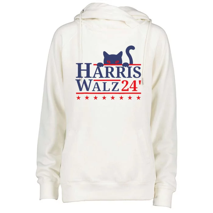 Harris Waltz 2024 Kamala Tim Cat Election Design Womens Funnel Neck Pullover Hood