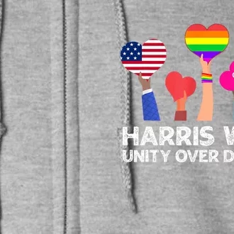 Harris Waltz 2024 Unity Over Division Kamala Harris Tim Walz Full Zip Hoodie