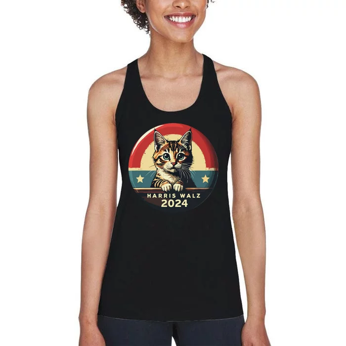 Harris Walz 2024 Funny Cat Election Kamala Harris Tim Waltz Women's Racerback Tank