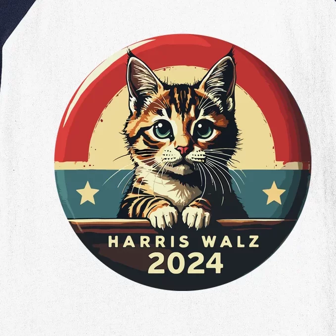 Harris Walz 2024 Funny Cat Election Kamala Harris Tim Waltz Baseball Sleeve Shirt