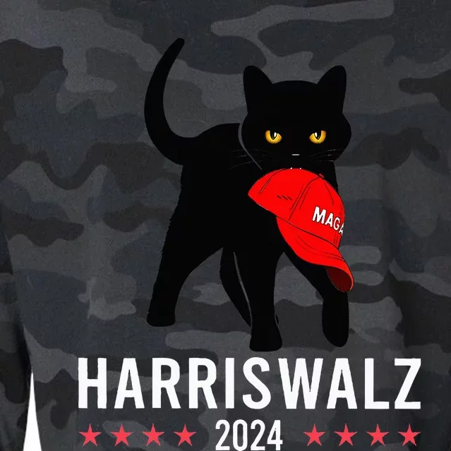 Harris Walz 2024 Cat Lady For Kamala Harris Against Trump Cropped Pullover Crew