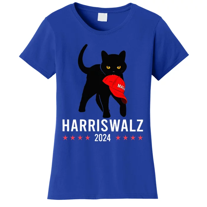 Harris Walz 2024 Cat Lady For Kamala Harris Against Trump Women's T-Shirt