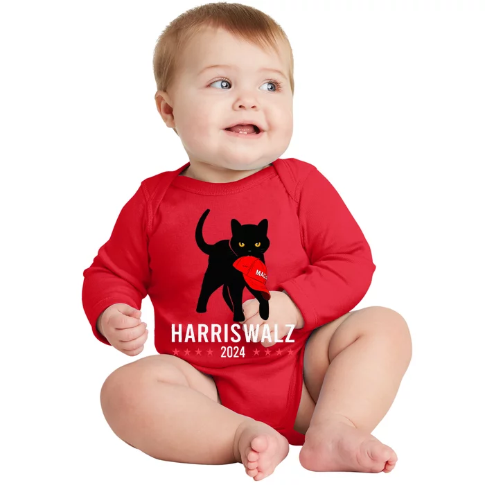 Harris Walz 2024 Cat Lady For Kamala Harris Against Trump Baby Long Sleeve Bodysuit