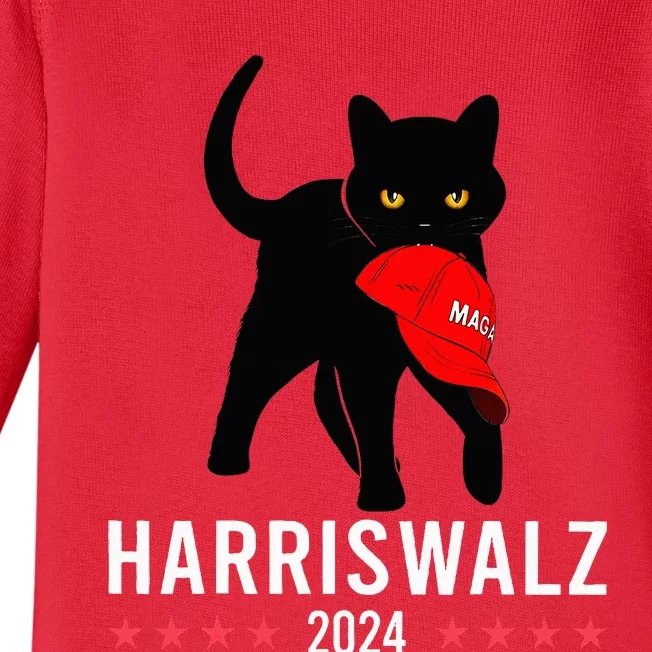 Harris Walz 2024 Cat Lady For Kamala Harris Against Trump Baby Long Sleeve Bodysuit