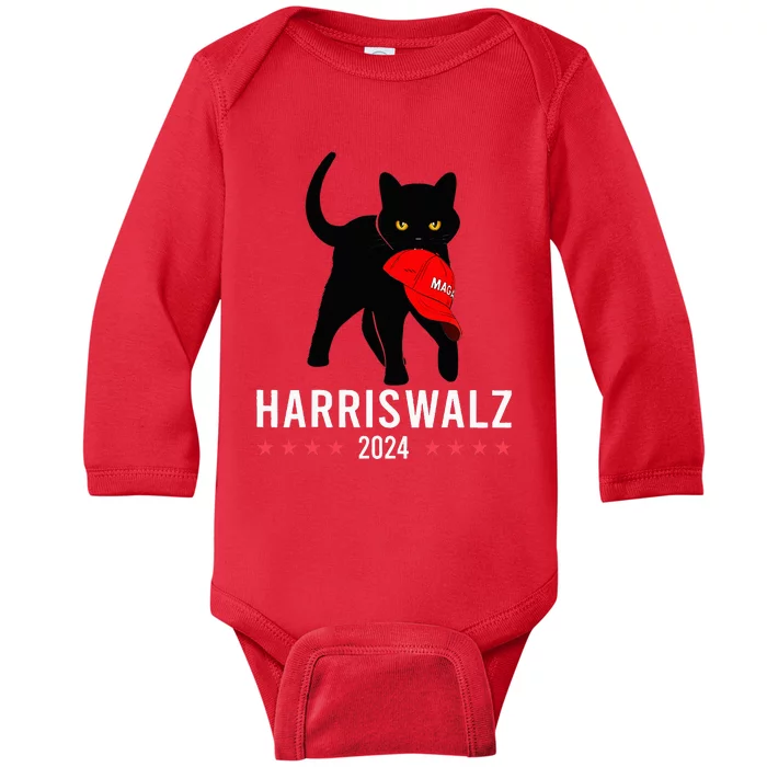 Harris Walz 2024 Cat Lady For Kamala Harris Against Trump Baby Long Sleeve Bodysuit