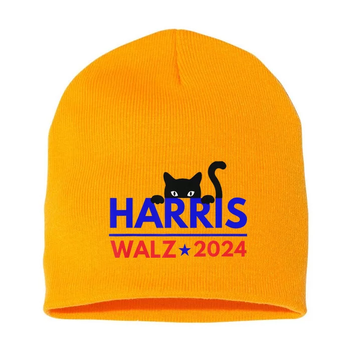 Harris Waltz 2024 Funny Cat Kamala Tim Election Art Short Acrylic Beanie