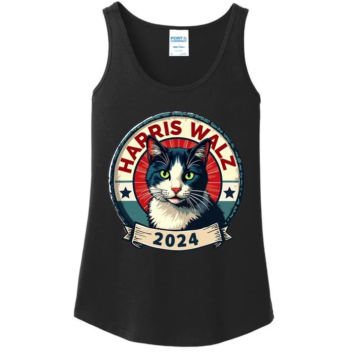 Harris Walz 2024 Funny Cat Election Kamala Harris Tim Waltz Ladies Essential Tank