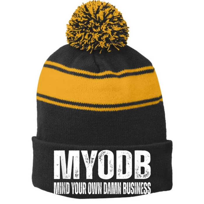 Harris Walz 2024 Mind Your Own Damn Business Stripe Pom Pom Beanie