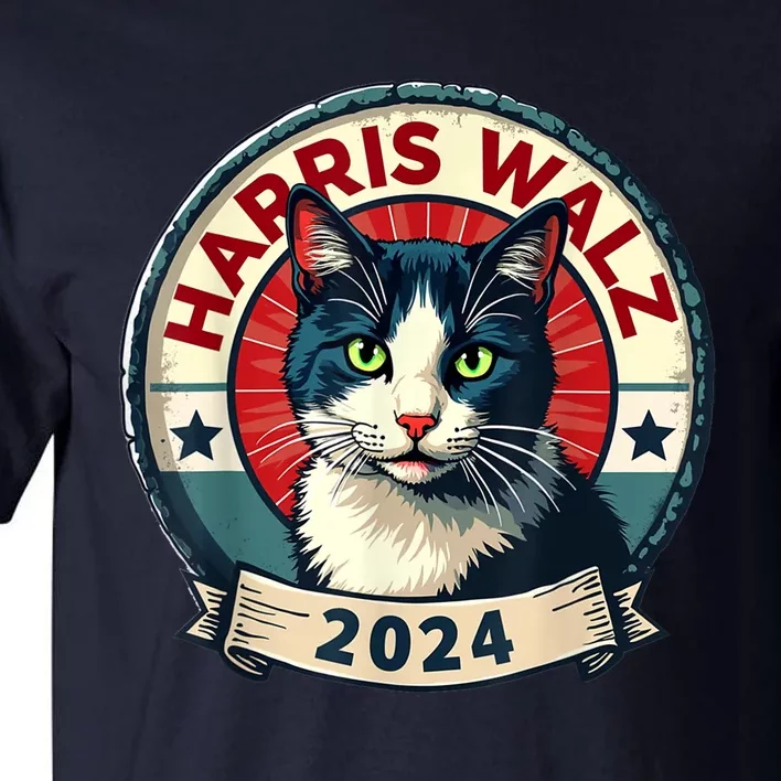 Harris Walz 2024 Funny Cat Election Kamala Harris Tim Waltz Tall T-Shirt