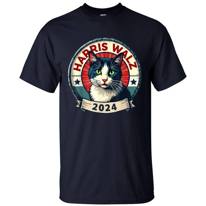 Harris Walz 2024 Funny Cat Election Kamala Harris Tim Waltz Tall T-Shirt