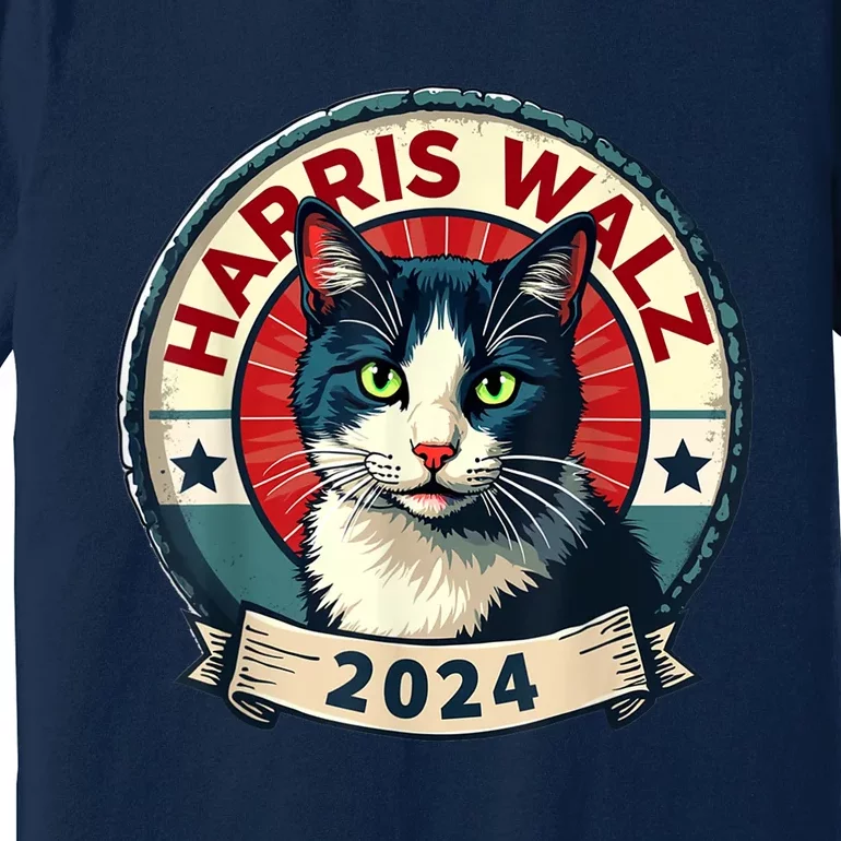 Harris Walz 2024 Funny Cat Election Kamala Harris Tim Waltz Premium T-Shirt