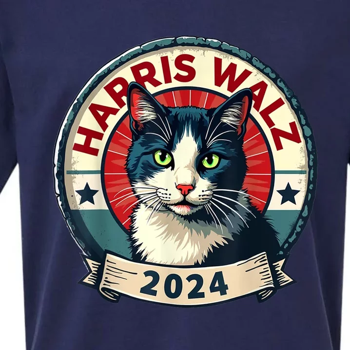 Harris Walz 2024 Funny Cat Election Kamala Harris Tim Waltz Sueded Cloud Jersey T-Shirt