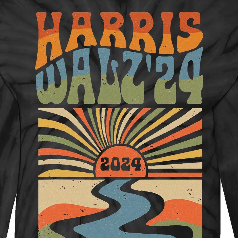 Harris Waltz 2024 Election Kamala Harris Usa Flag High Heels Tie-Dye Long Sleeve Shirt