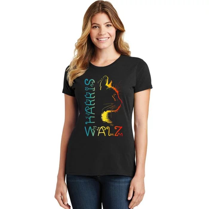 Harris Waltz 2024 Kamala Walz Cat Lettering Positive Funny Gift Women's T-Shirt