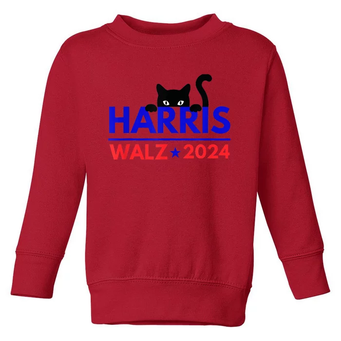 Harris Walz 2024 Funny Cat Election Kamala Harris Tim Waltz Toddler Sweatshirt