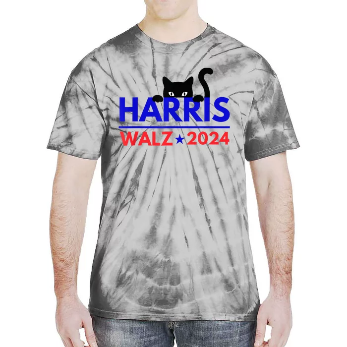 Harris Walz 2024 Funny Cat Election Kamala Harris Tim Waltz Tie-Dye T-Shirt