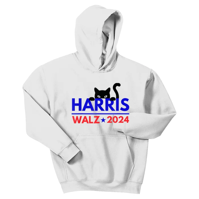 Harris Walz 2024 Funny Cat Election Kamala Harris Tim Waltz Kids Hoodie