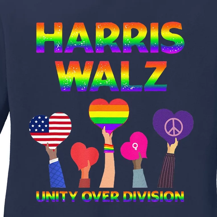 Harris Waltz 2024 Unity Over Division Kamala Harris Tim Walz Ladies Long Sleeve Shirt