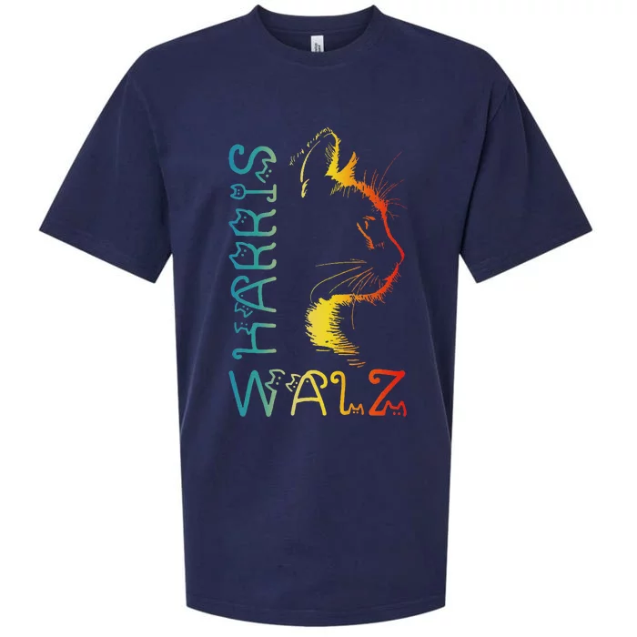 Harris Waltz 2024 Kamala Walz Cat Lettering Positive Funny Sueded Cloud Jersey T-Shirt