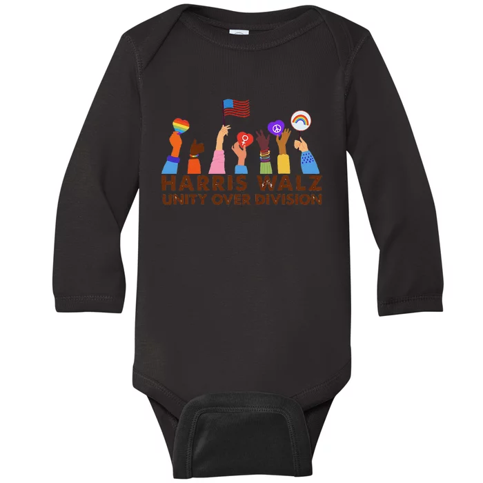 Harris Waltz 2024 Unity Over Division Gift Baby Long Sleeve Bodysuit