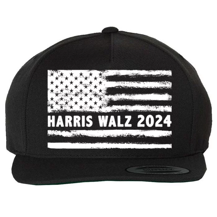 Harris Walz 2024 Madam President White Usa Distressed Flag Gift Wool Snapback Cap