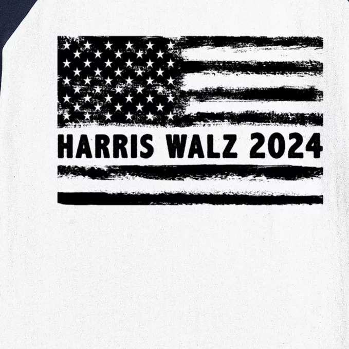 Harris Walz 2024 Madam President White Usa Distressed Flag Gift Baseball Sleeve Shirt