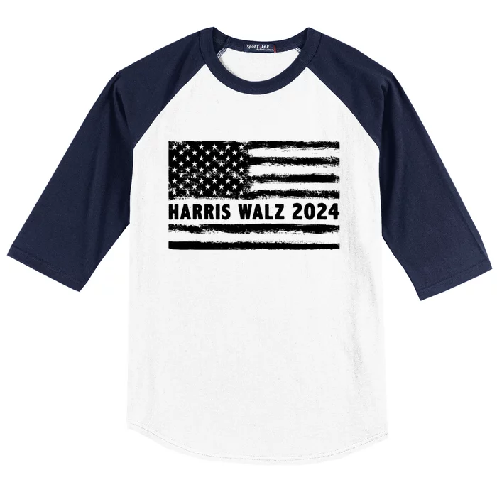 Harris Walz 2024 Madam President White Usa Distressed Flag Gift Baseball Sleeve Shirt