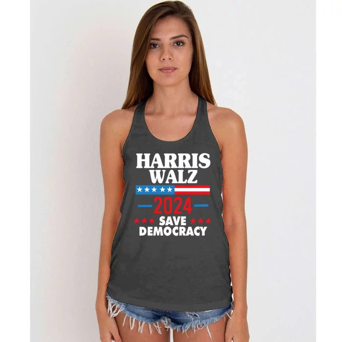 Harris Walz 2024 Save Democracy Women's Knotted Racerback Tank