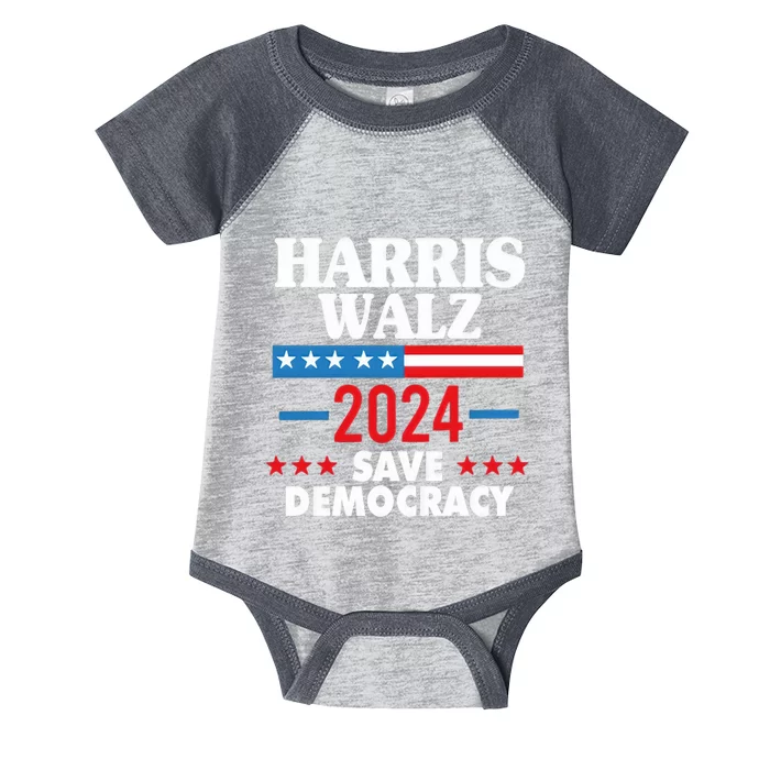 Harris Walz 2024 Save Democracy Infant Baby Jersey Bodysuit