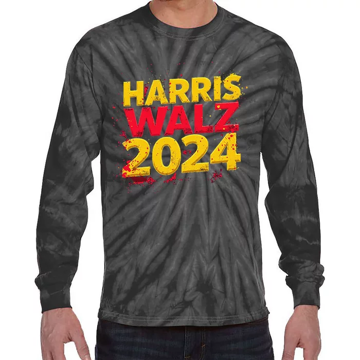 Harris Walz 2024 Typography Vibrant Dynamic Tie-Dye Long Sleeve Shirt