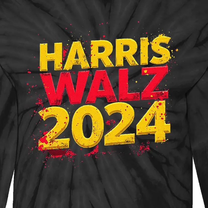 Harris Walz 2024 Typography Vibrant Dynamic Tie-Dye Long Sleeve Shirt