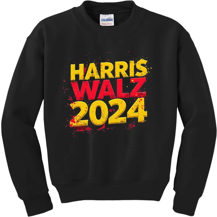 Harris Walz 2024 Typography Vibrant Dynamic Kids Sweatshirt