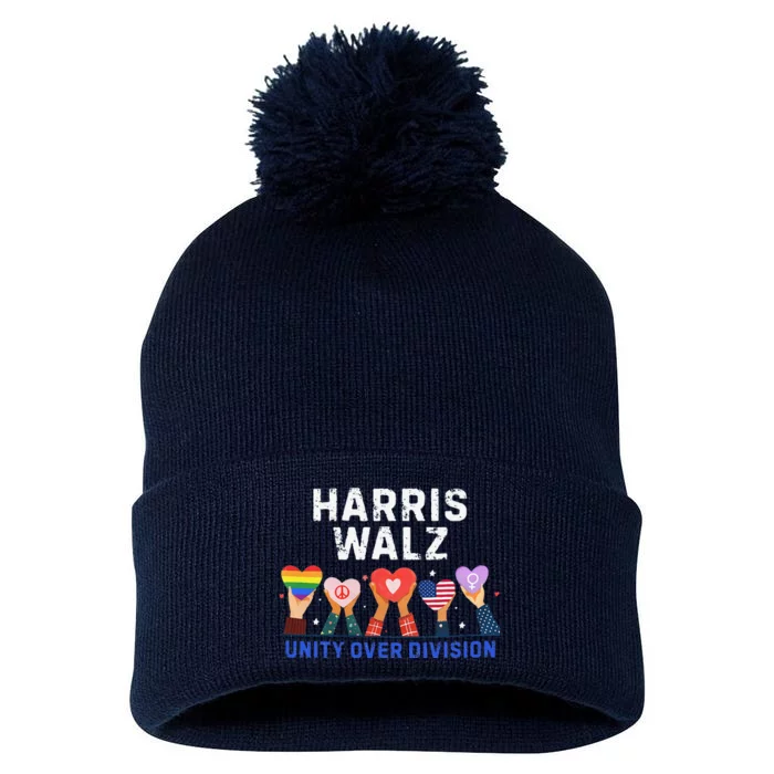 Harris Walz 2024 Unity Over Division Harris Walz 2024 Pom Pom 12in Knit Beanie